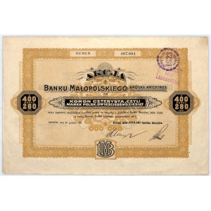 Bank Małopolski S.A. akcja na 400 koron, 30.12.1921