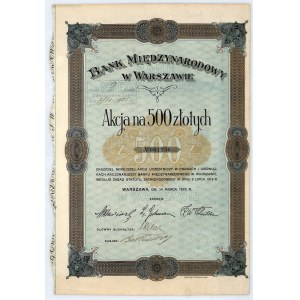 Bank Międzynarodowy w Warszawie S.A. akcja na 500 zł, 1925