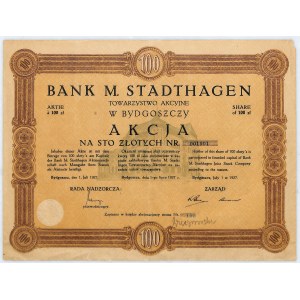 Bank M. Stadthagen Towarzystwo Akcyjne akcja na 100 zł, 1927