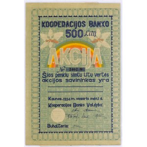 Litwa, Kooperacijos Banko, akcja 500 litów, Kowno 1934