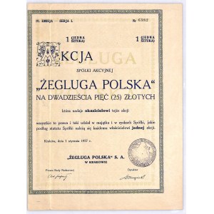 Żegluga Polska w Krakowie akcja na okaziciela na 25 zł, em. IV s. I