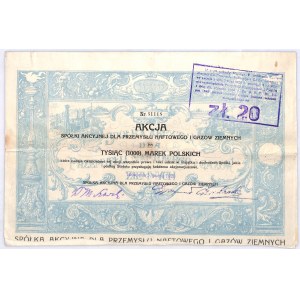 Spółka Akcyjna dla Przemysłu Naftowego i Gazów Ziemnych akcja na 1000 mkp, 1920