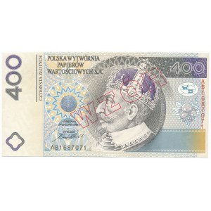 PWPW, 400 złotych 1996 - AB - WZÓR na awersie -