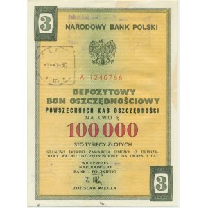 PKO, Depozytowy Bon Oszczędnościowy na 100.000 złotych 1990