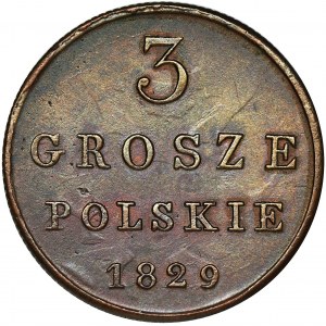 Królestwo Polskie, 3 grosze polskie Warszawa 1829 FH - PIĘKNE z efektem ducha