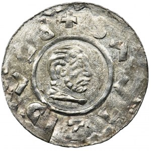 Bohemia, Bretislav II, Denarius - line border