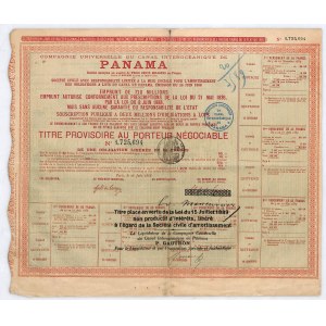 Compagnie Universelle du Canal Interocéanique - Kanał Panamski, świadectwo tymczasowe na obligacje 60 franków, 1888