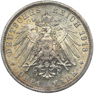 Niemcy, Prusy, Wilhelm II, 3 marki Berlin 1913 A