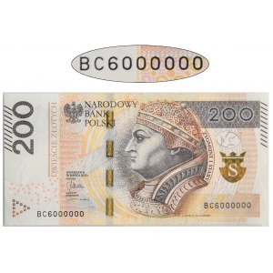 200 złotych 2015 - BC 6000000 - numer milionowy