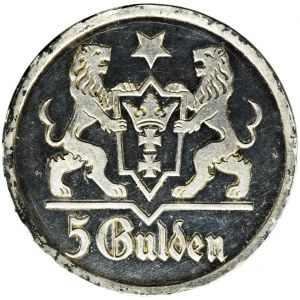 Wolne Miasto Gdańsk, 5 guldenów 1927 - PCGS PR62CAM - STEMPEL LUSTRZANY