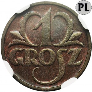 1 grosz 1933 - NGC MS65 BN PL - JAK LUSTRZANKA - RZADKIE