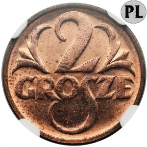 2 grosze 1937 - NGC MS65 RD PL - JAK LUSTRZANKA - RZADKIE