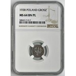 1 grosz 1938 - NGC MS64 BN PL - JAK LUSTRZANKA - RZADKIE