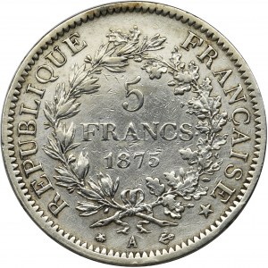 France, III Republic, 5 francs Paris 1875 A