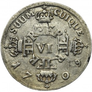 Niemcy, Królestwo Prus, Fryderyk I, Szóstak Królewiec 1709 CG - RZADKI