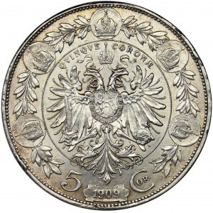 Austria, Franz Joseph I, 5 Korona Wien 1909 - Schwartz