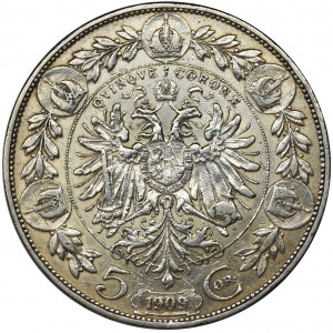 Austria, Franz Joseph I, 5 Korona Wien 1909 - Schwartz