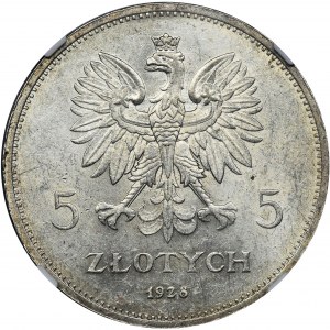 Nike, 5 złotych Bruksela 1928 - NGC MS61