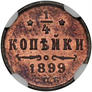 Rosja, Mikołaj II, 1/4 Kopiejki 1899 СПБ - NGC MS66 RB