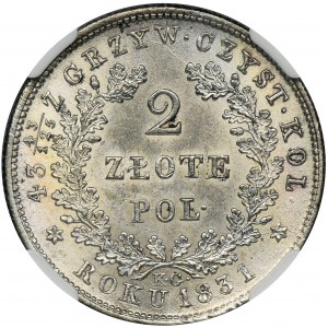 November Uprising, 2 zloty Warsaw 1831 KG - NGC MS62