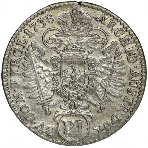 Austria, Karl VI, 6 Kreuzer Hall 1738