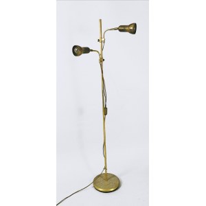 Lampa z dwoma kloszami, metal (mosiądz?), regulowana wysokość; wys. 190 cm; śr. podstawy 26 cm;