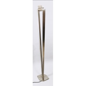 Lampa podłogowa ze ściemniaczem, metal niklowany, matowy i polerowany; wys. 190 cm, podstawa w kształcie sześcioboku
