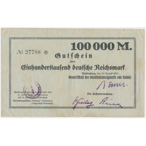 Waldenburg, Gewerkschaft des Steinkohlenbergwerks... (Wałbrzych), 100.000 mk 1923