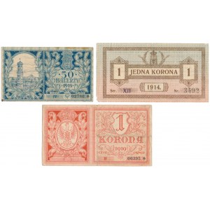Lwów, 50 halerzy i 2x 1 korona 1914-1919 (3szt)