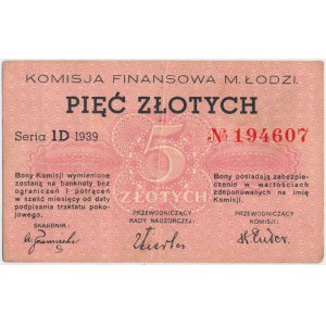 Łódź, Komisja Finansowa, 5 złotych 1939 - Seria 1D