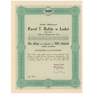 Zakłady Włókiennicze KAROL T. BUHLE w Łodzi, 100x 100 zł 1934