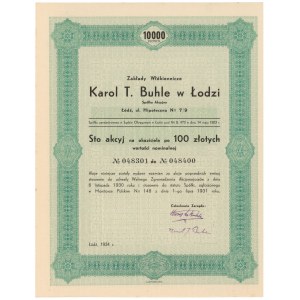 Zakłady Włókiennicze KAROL T. BUHLE w Łodzi, 100x 100 zł 1934