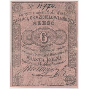 Kolno, Kasa Propinacji i Konsumpcji m. Kolna. J. Woyczyński, 6 groszy (XIX w.)