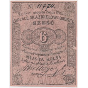 Kolno, Kasa Propinacji i Konsumpcji m. Kolna. J. Woyczyński, 6 groszy (XIX w.)