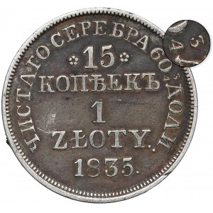 15 kopiejek = 1 złoty 1835 MW, Warszawa - kropka po 1835 i bez kreski