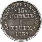 15 kopiejek = 1 złoty 1835 MW, Warszawa - kropka po 1835 i bez kreski