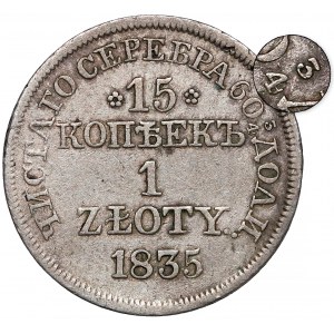 15 kopiejek = 1 złoty 1835 MW, Warszawa - BEZ kreski