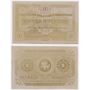 Lithuania, PHOTOGRAPHIC PROOF of UNISSUED 1 Muštinis 1920 (face & back)