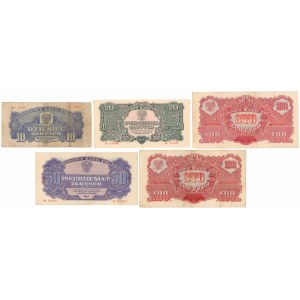 Zestaw banknotów 10 - 100 zł 1944 (5szt)