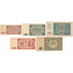5 - 500 złotych 1940-1948 (5szt)