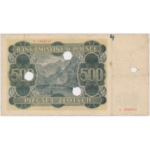 500 zł 1940 - oryginał - numeracja falsyfikatu - skasowany