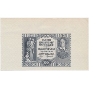 20 złotych 1940 - bez poddruku, serii i numeru - szerokie marginesy