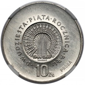 Próba NIKIEL 10 złotych 1969, 25. rocznica PRL - duże napisy