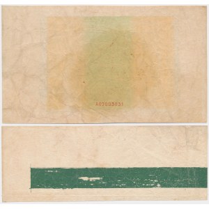 50 zł 1936 - z poddrukiem, bez druku głównego i fragment marginesu z próbą farby