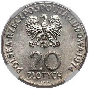 Próba NIKIEL 20 złotych 1974 RWPG - tło z 'ziarnem'