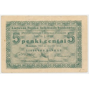 Lithuania, 5 Centas 1922 - september issuse