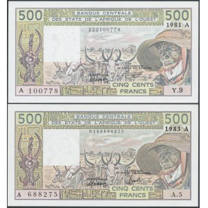 Afryka Zachodnia (Wybrzeże Kości Słoniowej) 2x 500 Francs 1981 i 1983 (2szt)