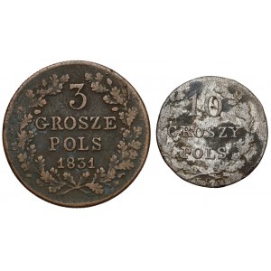 Powstanie Listopadowe, 3 i 10 groszy 1831 - zestaw (2szt)