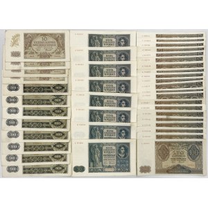 Zestaw banknotów 10 - 500 złotych 1940-1941 (41szt)