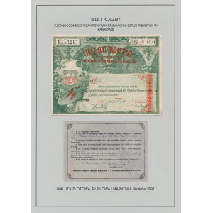 Bilet roczny Towarzystwa Przyjaciół Sztuk Pięknych w Krakowie 1891 r.
